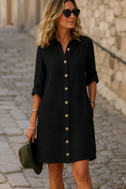 Camélia Damen Midikleid mit Knopfleiste | Elegantes Freizeitkleid mit Lockerer Passform