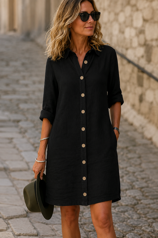 Camélia Damen Midikleid mit Knopfleiste | Elegantes Freizeitkleid mit Lockerer Passform