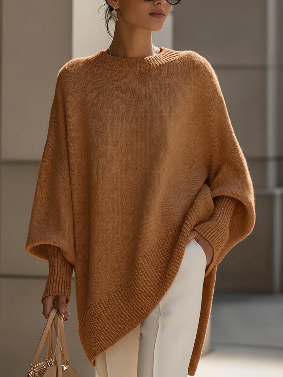 Fiora Poncho in Caramel – Detailaufnahme gerippte Bündchen und Saum