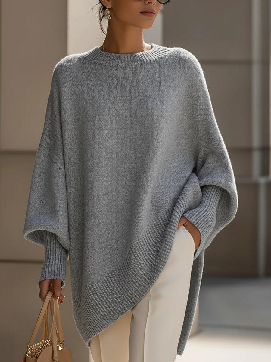 Damen Poncho-Pullover in Olive Green mit weichem Strickgewebe