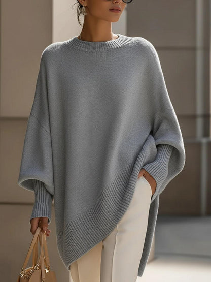 Damen Poncho-Pullover in Olive Green mit weichem Strickgewebe