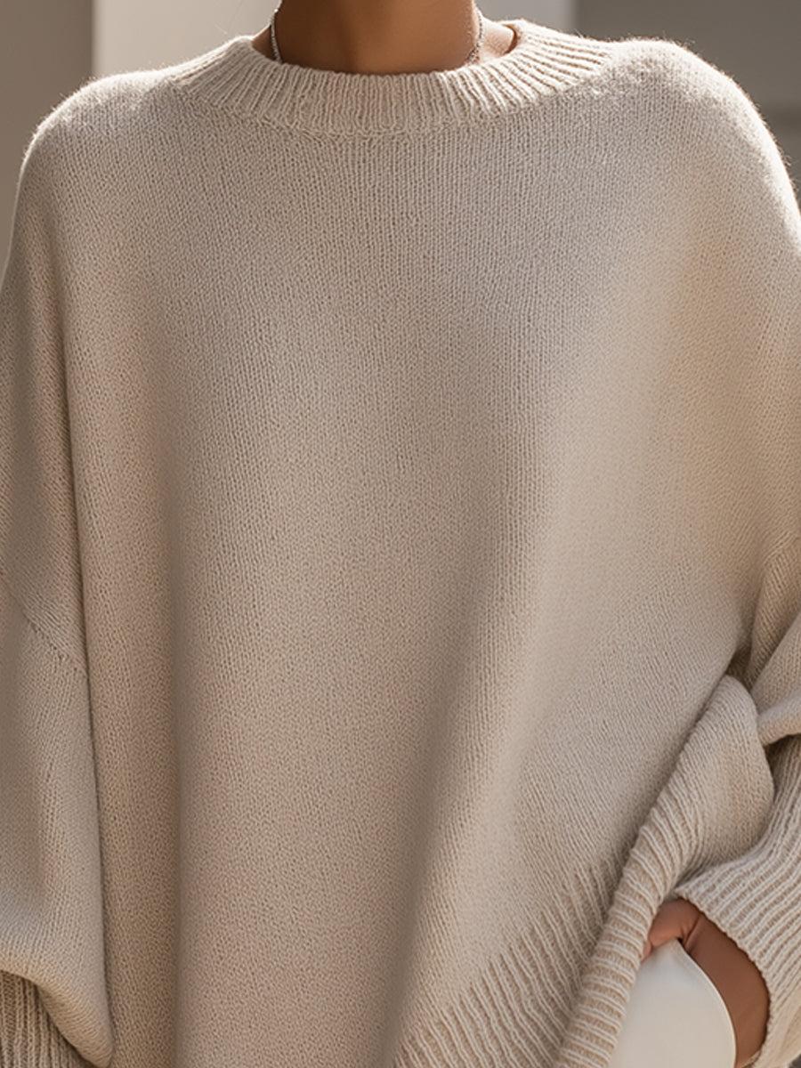 Fiora Poncho-Pullover Rundhals-Ausschnitt – Nahaufnahme Materialstruktur