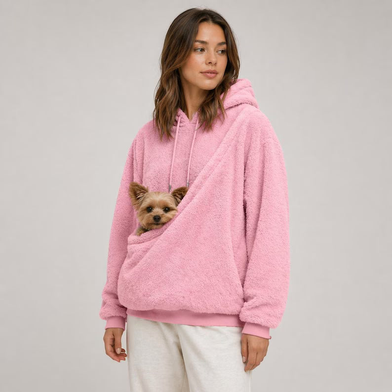 Fleece-Hoodie mit Känguru-Tasche in Hellbraun für kleine Hunde