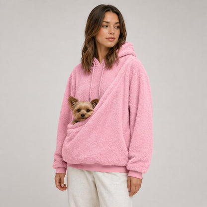 Fleece-Hoodie mit Känguru-Tasche in Hellbraun für kleine Hunde