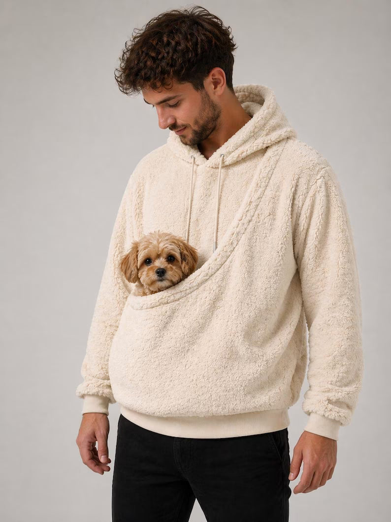 Oversized Haustier-Hoodie mit integrierter Bauchtasche in Rosa