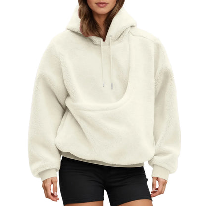 Hellblauer Fleece-Hoodie mit Haustierhalter-Tasche – Seitenansicht