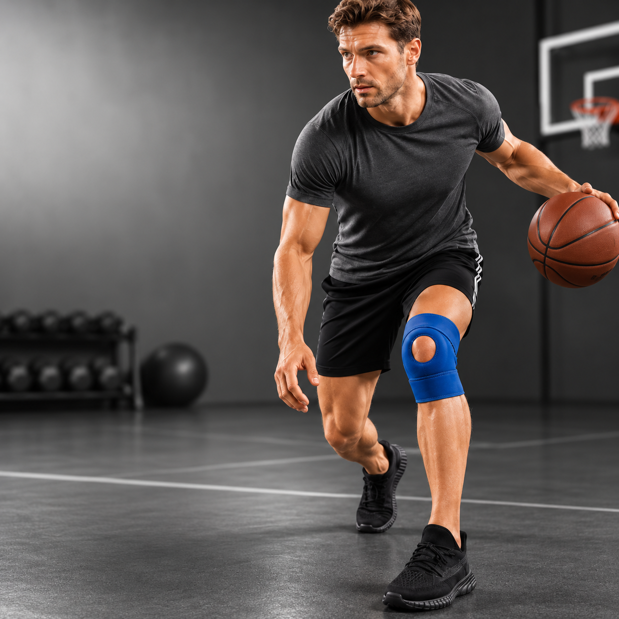 Verstellbare Kniebandage für linkes und rechtes Knie – Detailansicht Patella-Öffnung
