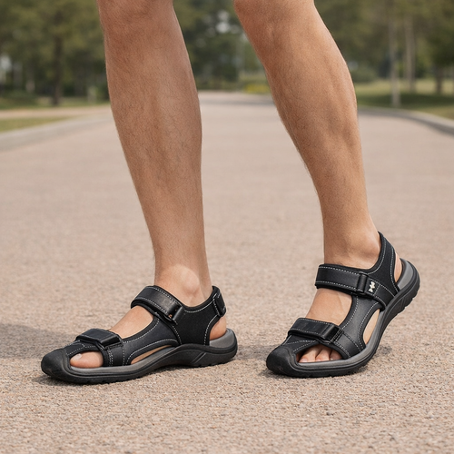 Markus Herren Leder-Sandalen in Schwarz mit rutschfester EVA-Sohle – Seitenansicht