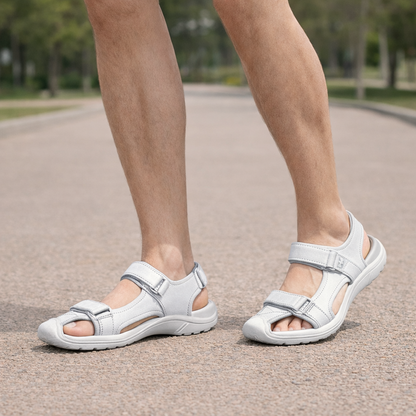 Herren Casual-Sandalen aus atmungsaktivem Leder in Weiß – Draufsicht