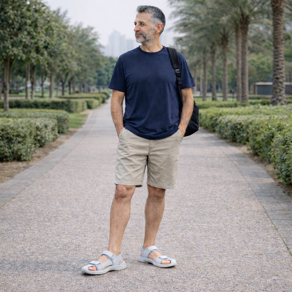 Herren Freizeitsandalen aus Leder in Schwarz, Weiß und Grün – Gesamtübersicht