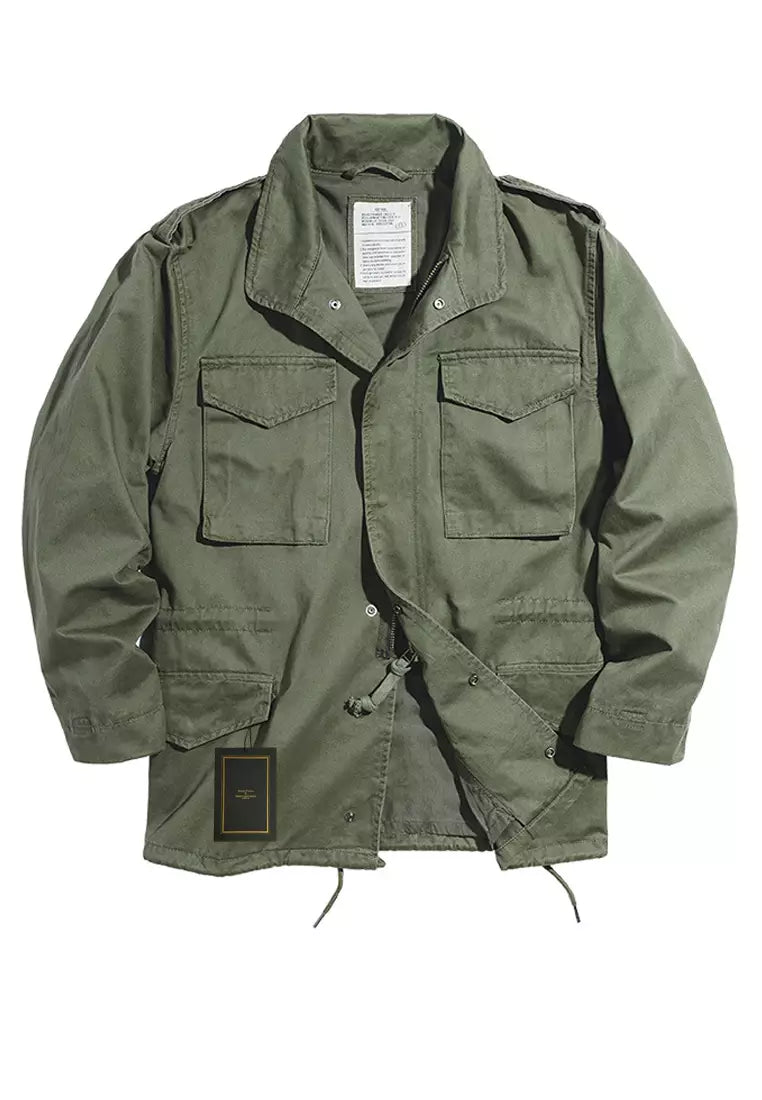 Falko Herren M65 Fieldjacket aus Baumwolle mit Reißverschluss, Klettverschluss-Manschetten und Schulterschnallen