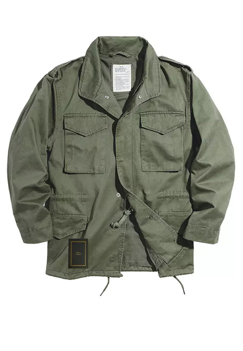 Falko Herren M65 Fieldjacket aus Baumwolle mit Reißverschluss, Klettverschluss-Manschetten und Schulterschnallen