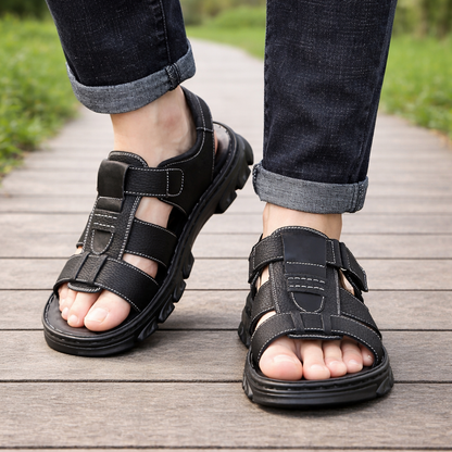 Tobias Herren Ledersandalen in Schwarz mit orthopädischer Einlage
