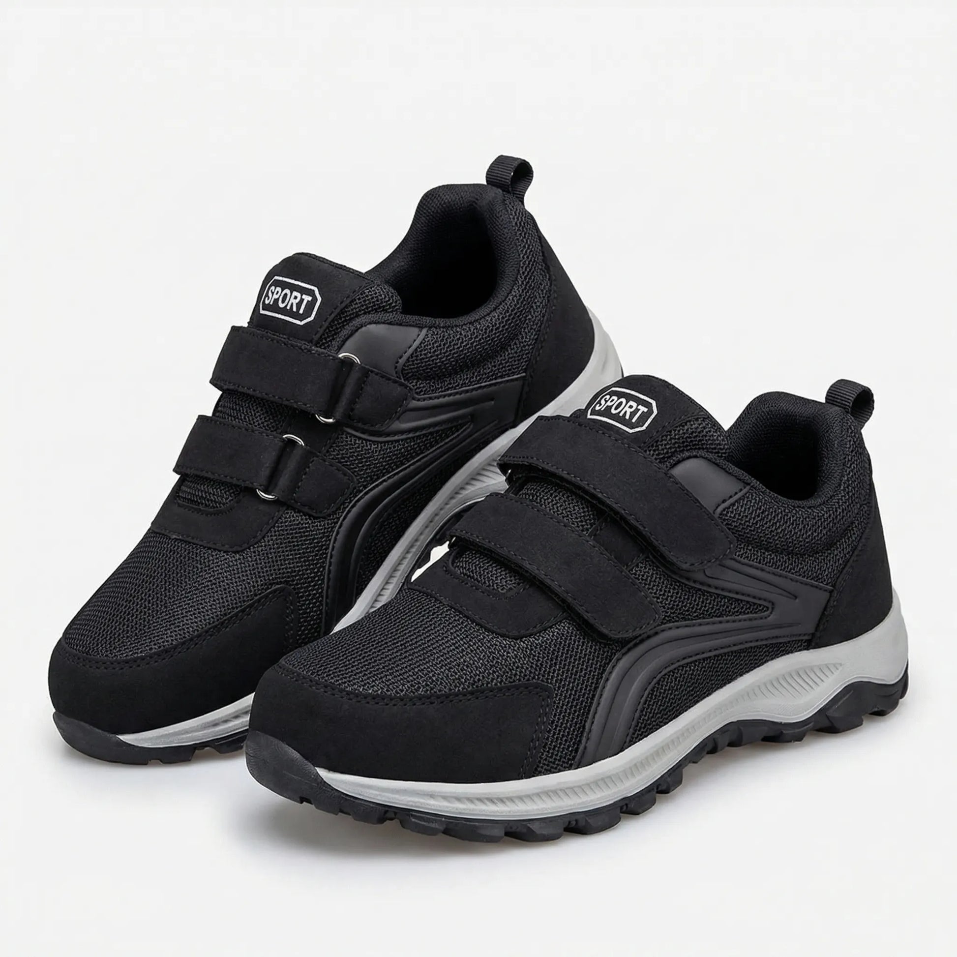 Seitenansicht der orthopädischen Walkingschuhe in Dunkelblau für Herren