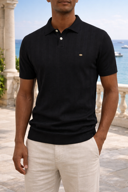 Herren Poloshirt mit klassischem Kragen und Knopfleiste in Schwarz