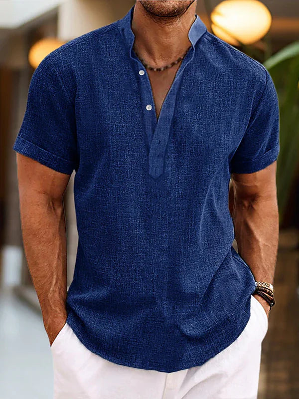 Caspian Herren Leinen Henley Shirt | Atmungsaktives Sommerhemd mit Knopfleiste