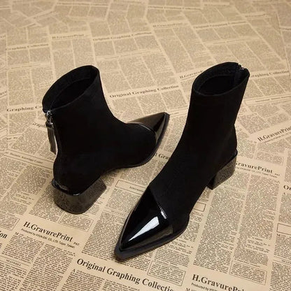 Ravenna Damen Veloursleder Stiefeletten | Bequeme Blockabsatz Boots mit Reißverschluss