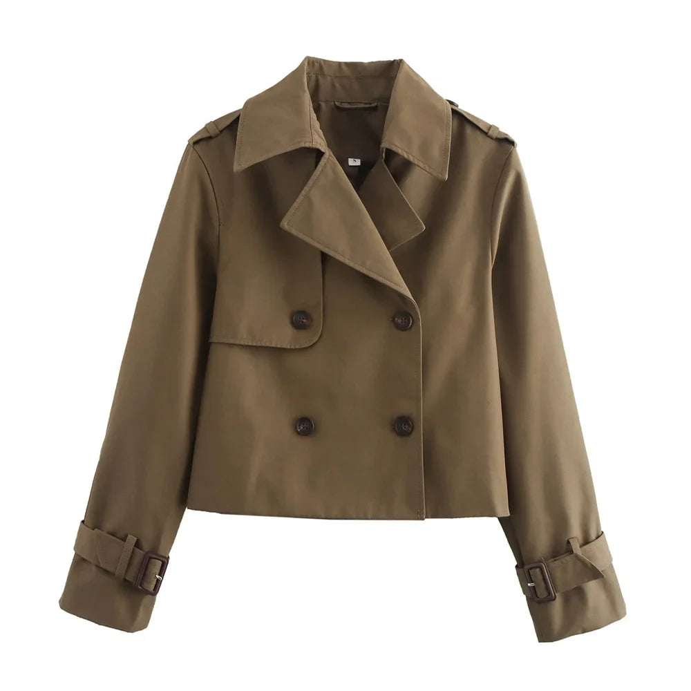 Urbaner Look mit brauner Crop-Jacke und langen Ärmeln für Damen