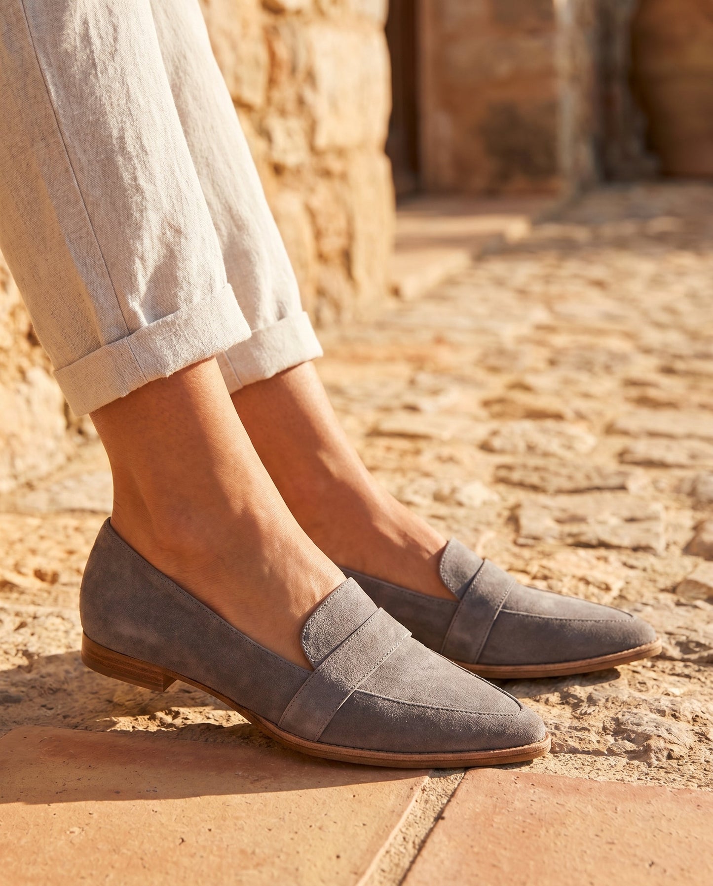 Lena Wildleder-Loafer Khaki – Draufsicht auf die gepolsterte Einlegesohle