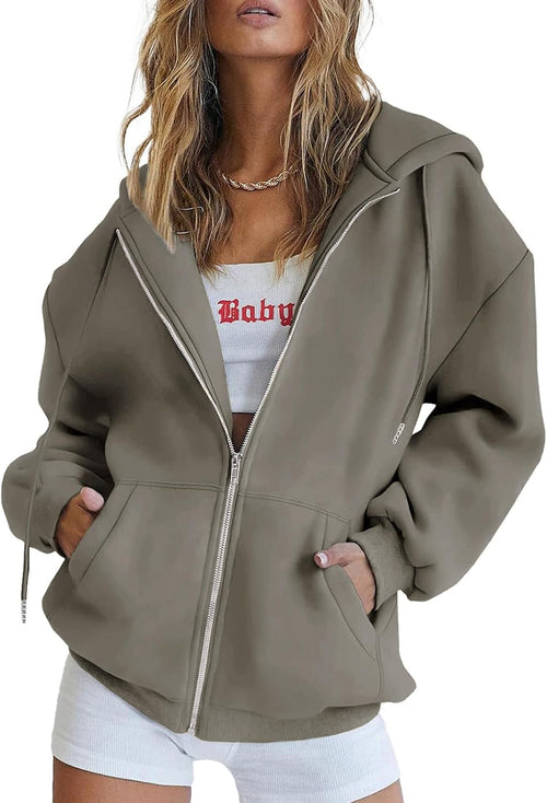 Lena Damen Oversized Hoodie mit Reißverschluss und Kapuze in Lichtbraun