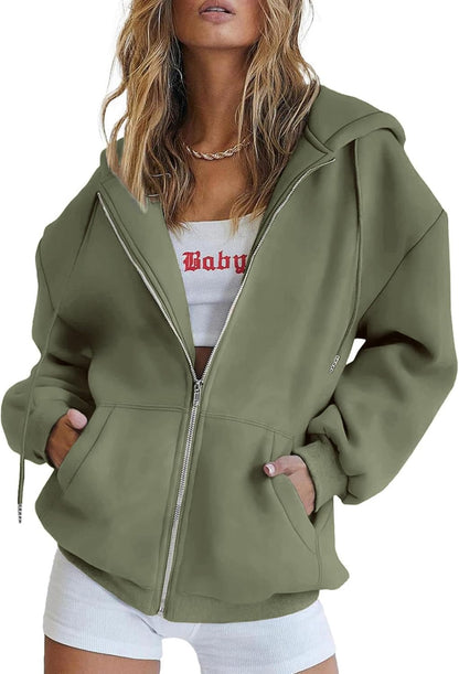 Lena Damen Hoodie in Beige – Rückenansicht mit Kapuze