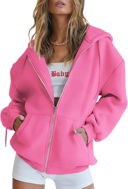 Oversized Zip-Hoodie Damen in Weiß – Seitenansicht