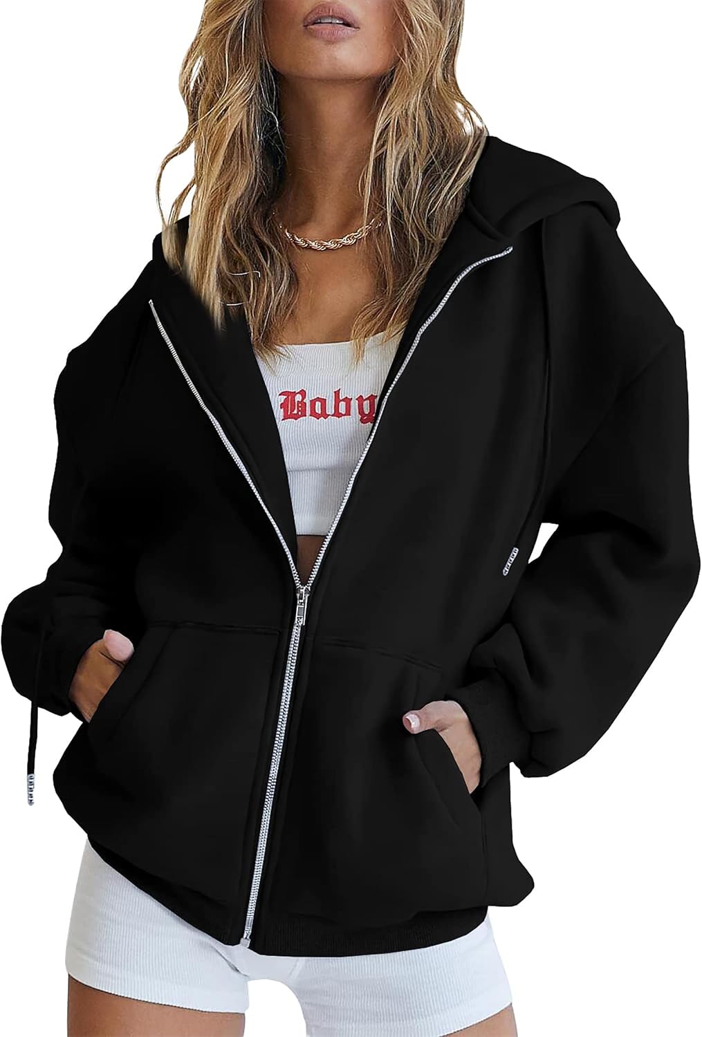 Damen Hoodie Dunkelblau mit großer Kapuze und Taschen