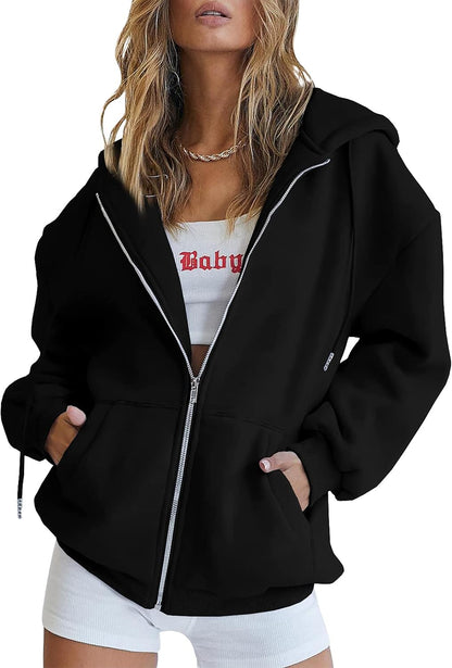 Damen Hoodie Dunkelblau mit großer Kapuze und Taschen