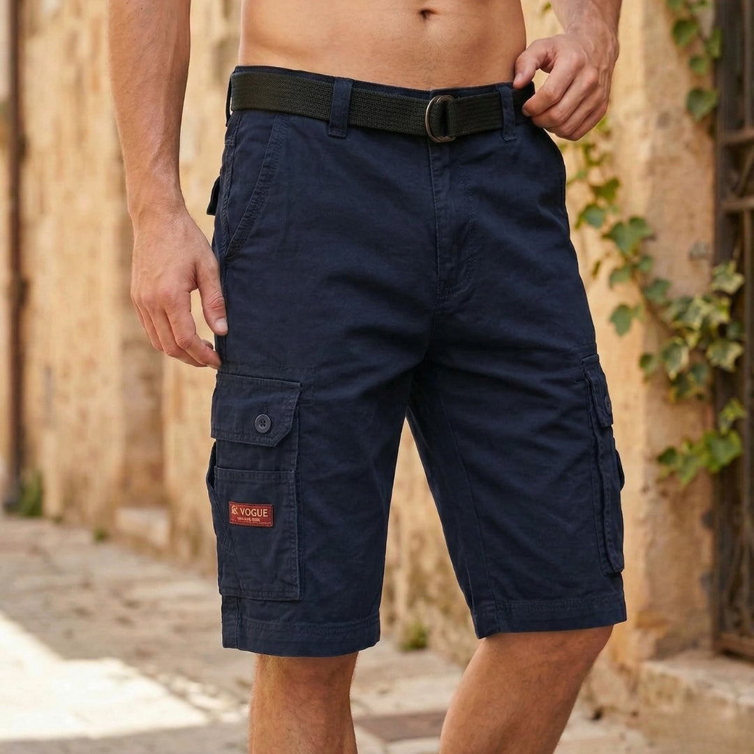 Lukas Cargo-Short in Blau – Vorderansicht mit Elastikbund und Kordelzug