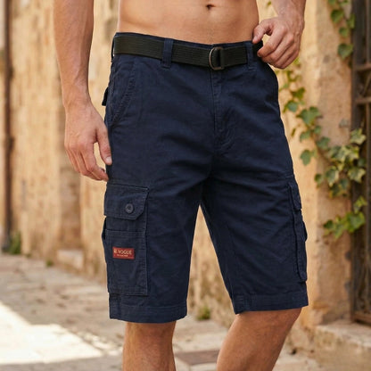 Lukas Cargo-Short in Blau – Vorderansicht mit Elastikbund und Kordelzug