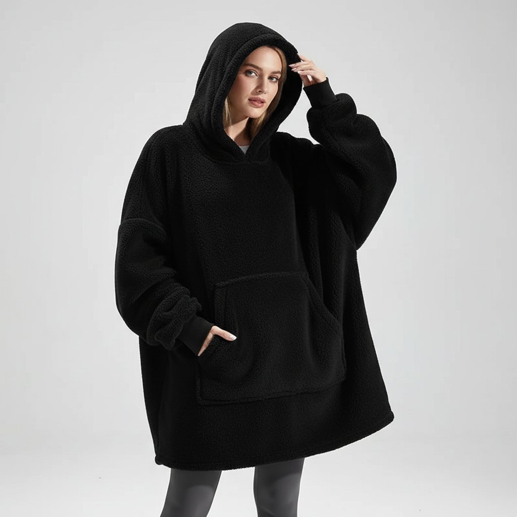 Damen Oversize Fleece-Hoodie in Dunkelgrau mit großer Känguru-Tasche