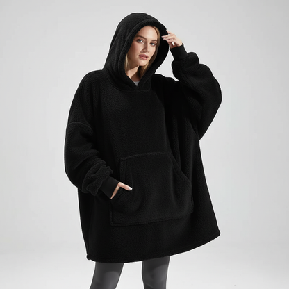 Damen Oversize Fleece-Hoodie in Dunkelgrau mit großer Känguru-Tasche