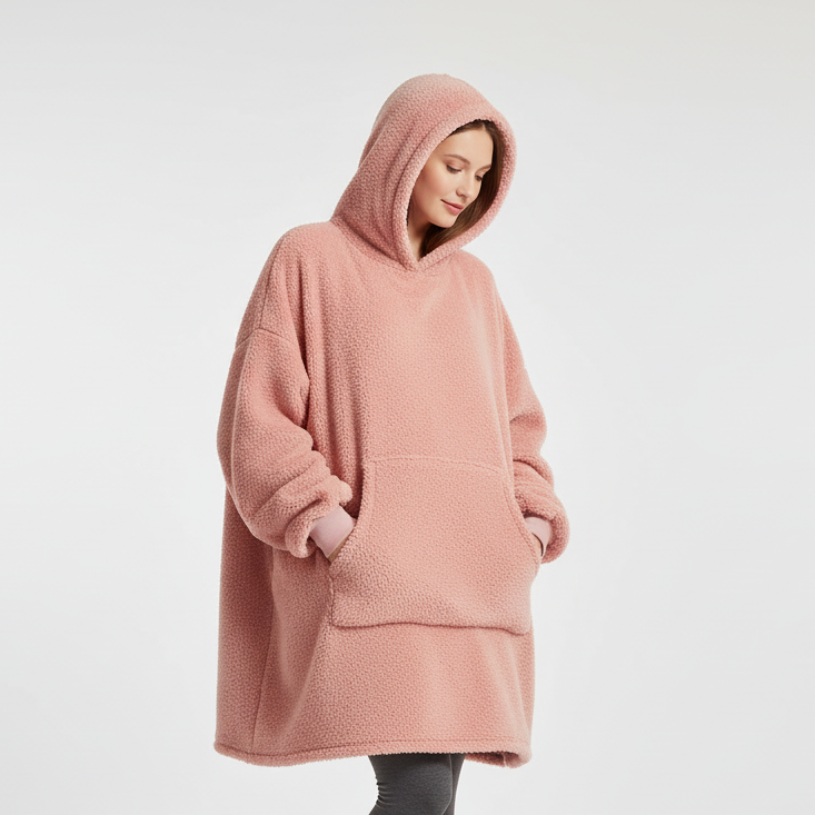 Maja Hoodie-Decke in Weinrot – doppelseitiger Plüsch-Fleece für Herbst und Winter
