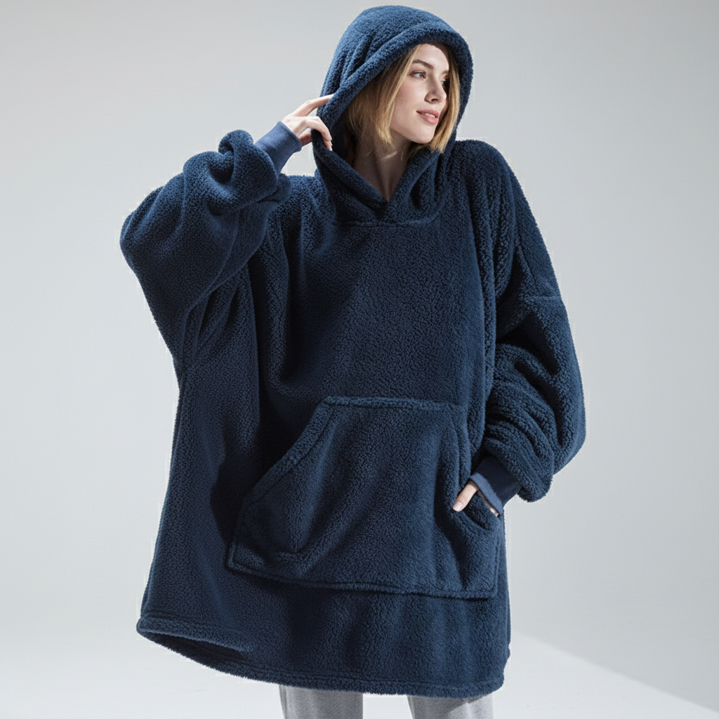 Detailansicht Känguru-Tasche des Damen Oversize Fleece-Hoodies