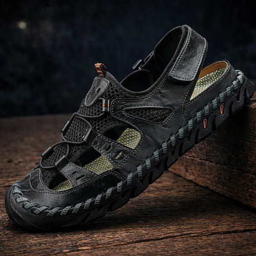 Marek Herren Leder-Sandalen in Schwarz mit verstellbarer Schnalle