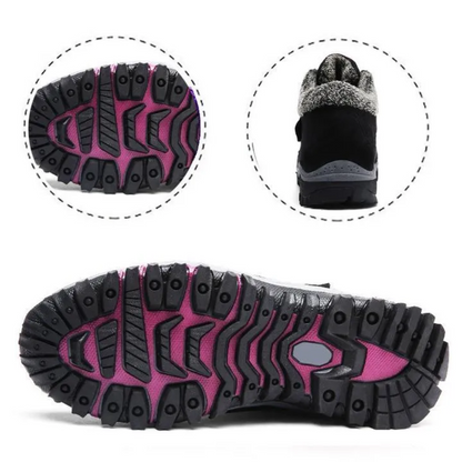 Norva Winterschuhe Schwarz/Weiß – Nahaufnahme verstellbarer Verschluss