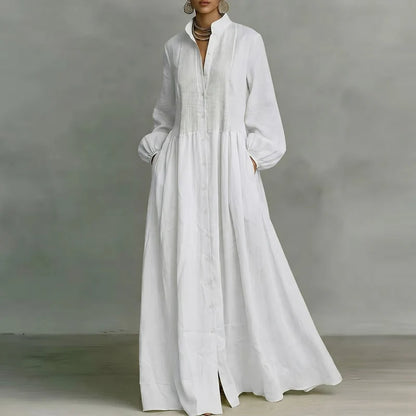 Vivienne Damen Maxi Blusenkleid mit Knopfleiste | Elegantes Langarm Freizeitkleid