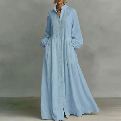 Vivienne Damen Maxi Blusenkleid mit Knopfleiste | Elegantes Langarm Freizeitkleid
