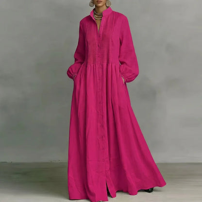 Vivienne Damen Maxi Blusenkleid mit Knopfleiste | Elegantes Langarm Freizeitkleid