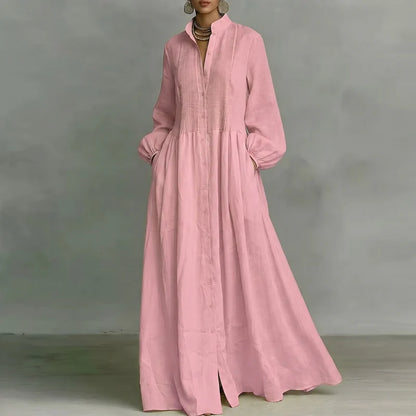 Vivienne Damen Maxi Blusenkleid mit Knopfleiste | Elegantes Langarm Freizeitkleid