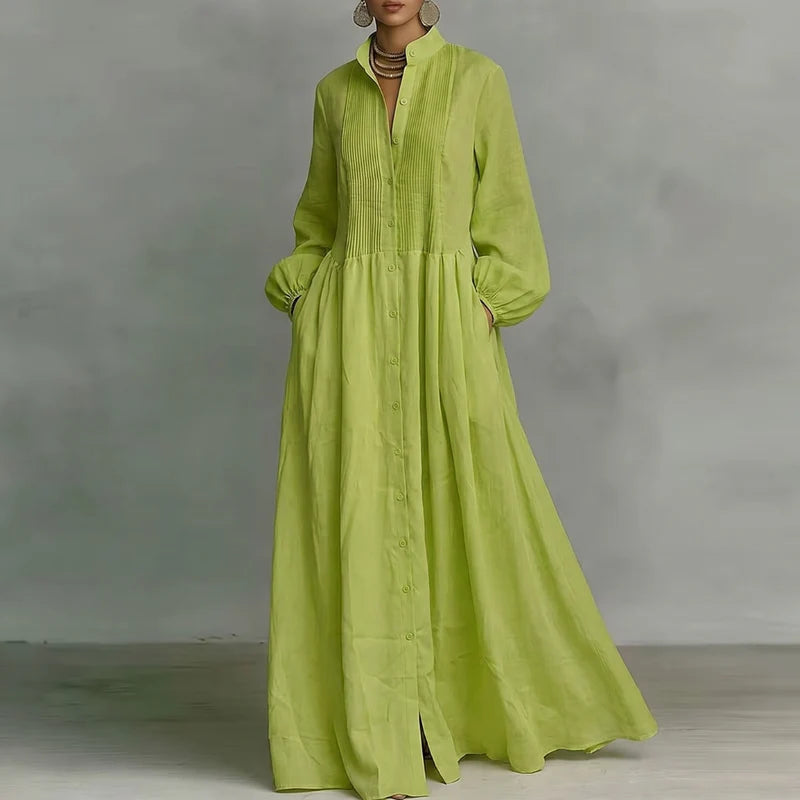 Vivienne Damen Maxi Blusenkleid mit Knopfleiste | Elegantes Langarm Freizeitkleid