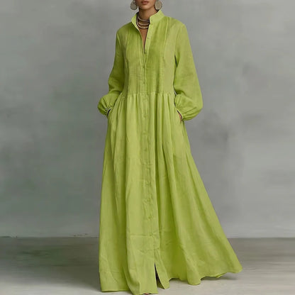 Vivienne Damen Maxi Blusenkleid mit Knopfleiste | Elegantes Langarm Freizeitkleid