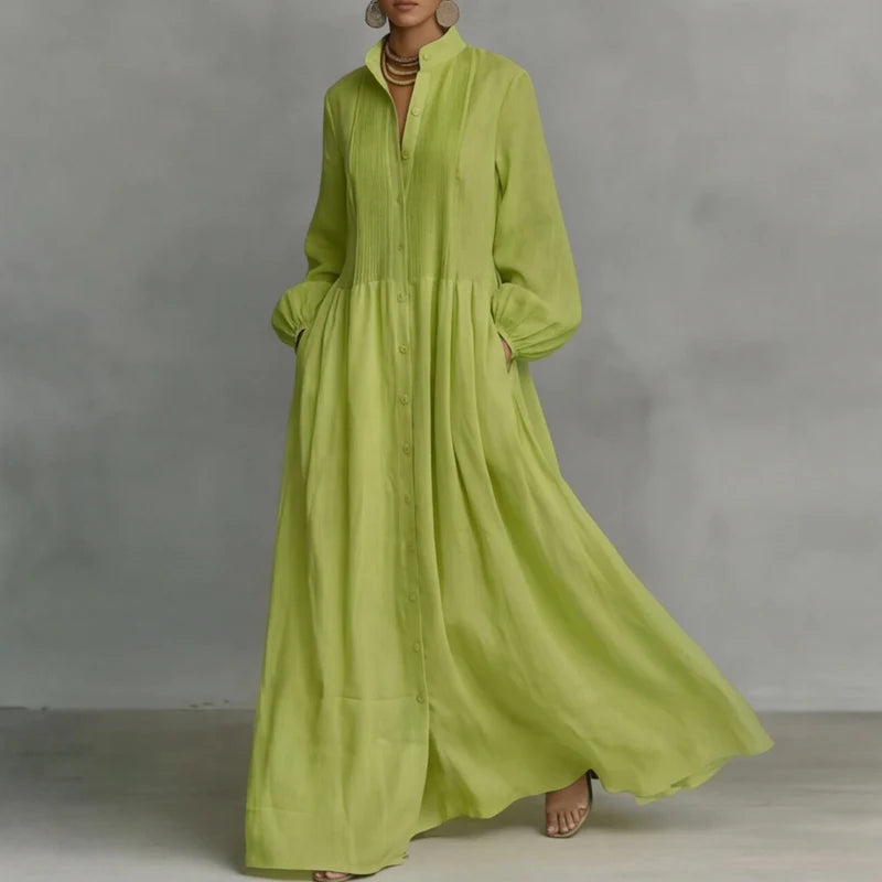 Vivienne Damen Maxi Blusenkleid mit Knopfleiste | Elegantes Langarm Freizeitkleid