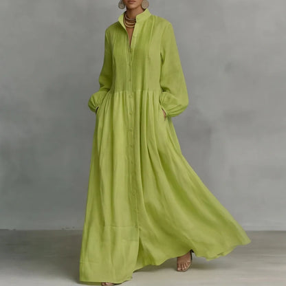 Vivienne Damen Maxi Blusenkleid mit Knopfleiste | Elegantes Langarm Freizeitkleid