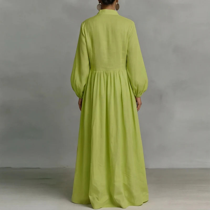 Vivienne Damen Maxi Blusenkleid mit Knopfleiste | Elegantes Langarm Freizeitkleid