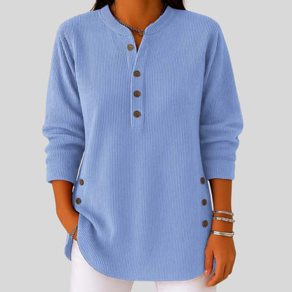 SERAPHINA™ Rundhals-Pullover Damen in Blau mit Knopfdetail