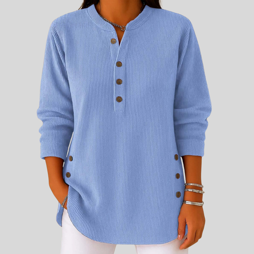 SERAPHINA™ Rundhals-Pullover Damen in Blau mit Knopfdetail