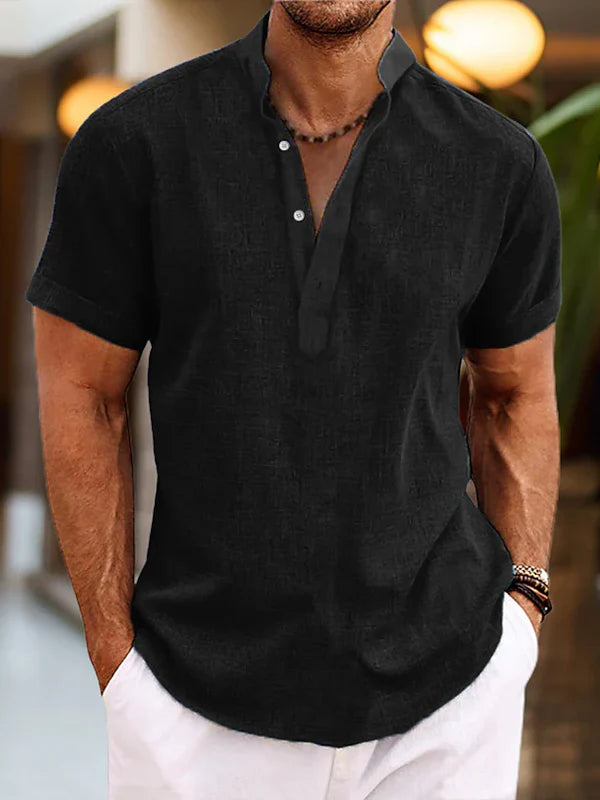Caspian Herren Leinen Henley Shirt | Atmungsaktives Sommerhemd mit Knopfleiste