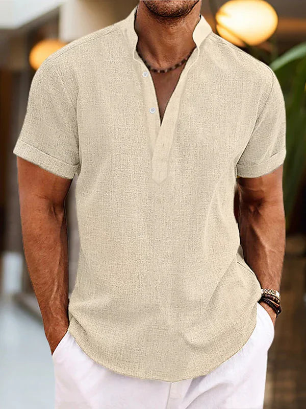 Caspian Herren Leinen Henley Shirt | Atmungsaktives Sommerhemd mit Knopfleiste