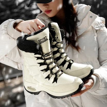 Velora Damen Winterstiefel Schwarz – Rückansicht wadenlange Passform